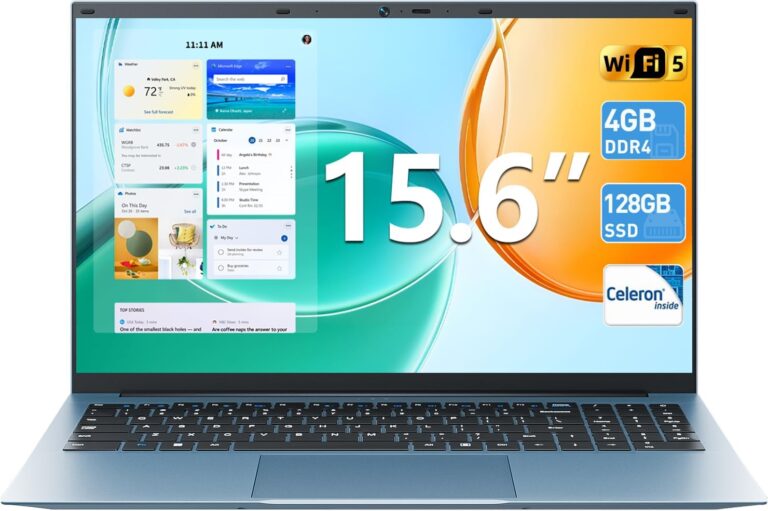 SGIN Laptop Computer 15.6 Inch, Laptops with 4GB RAM 128GB SSD, Celeron N4000 Processor Notebook, BT4.2.0, Mini HDMI, 7000mah, WiFi, UHD Graphics 600, Type-C, 2.4/5G WiFi