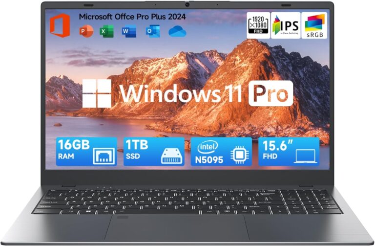 15.6 Inch Laptop-Computer with MS Office, 12th Gen Intel Quad-Core N5095, 16GB RAM 1TB SSD (Expandable to 2TB), Win 11 Laptop, Backlit, Fingerprint, Type-C, HDMI, USB3.2, BT5.0, WiFi 5G